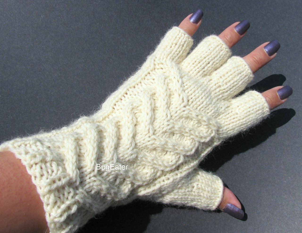 Women's Fingerless Gloves, Wool Gloves, Cable Knit Gloves on Luulla